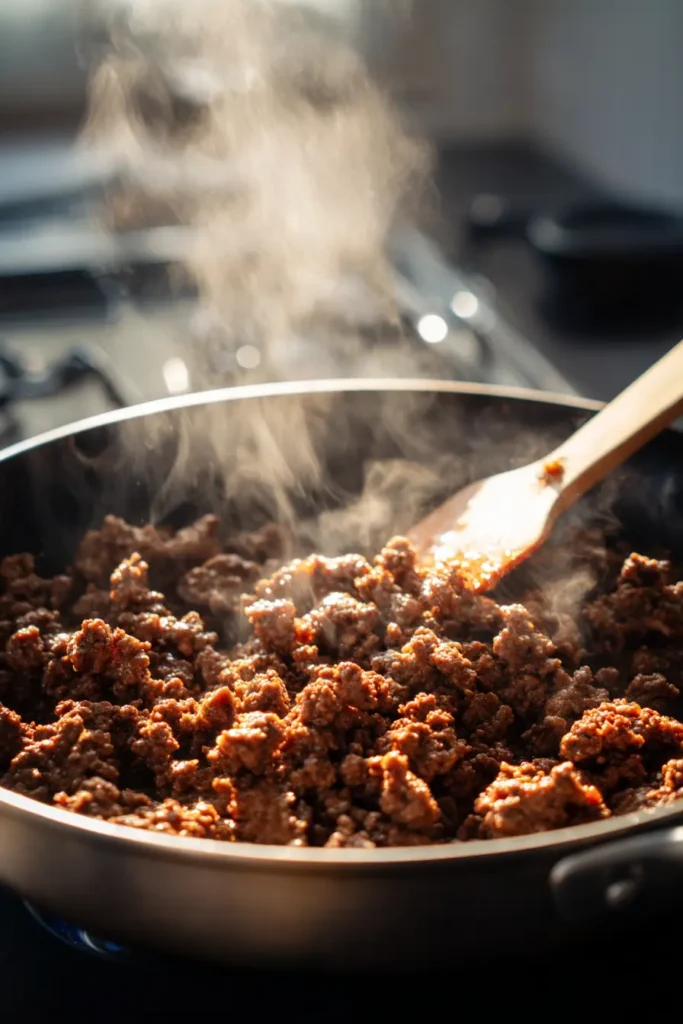u2433972119 Ground beef sizzling in a pan being broken apart 21b38c7d e11b 4066 94bf 9727d0af8fd4 3