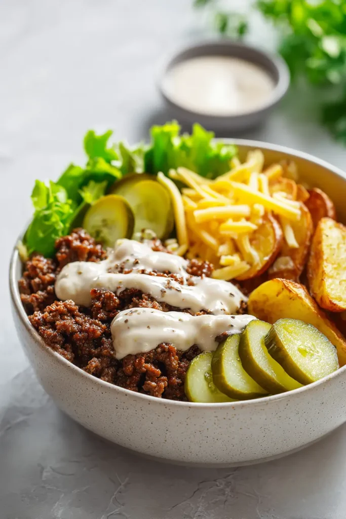 u2433972119 served healthy burger bowl with cooked ground bee d8b765cd 4bfe 4bec a483 4cb4a1189f21 2