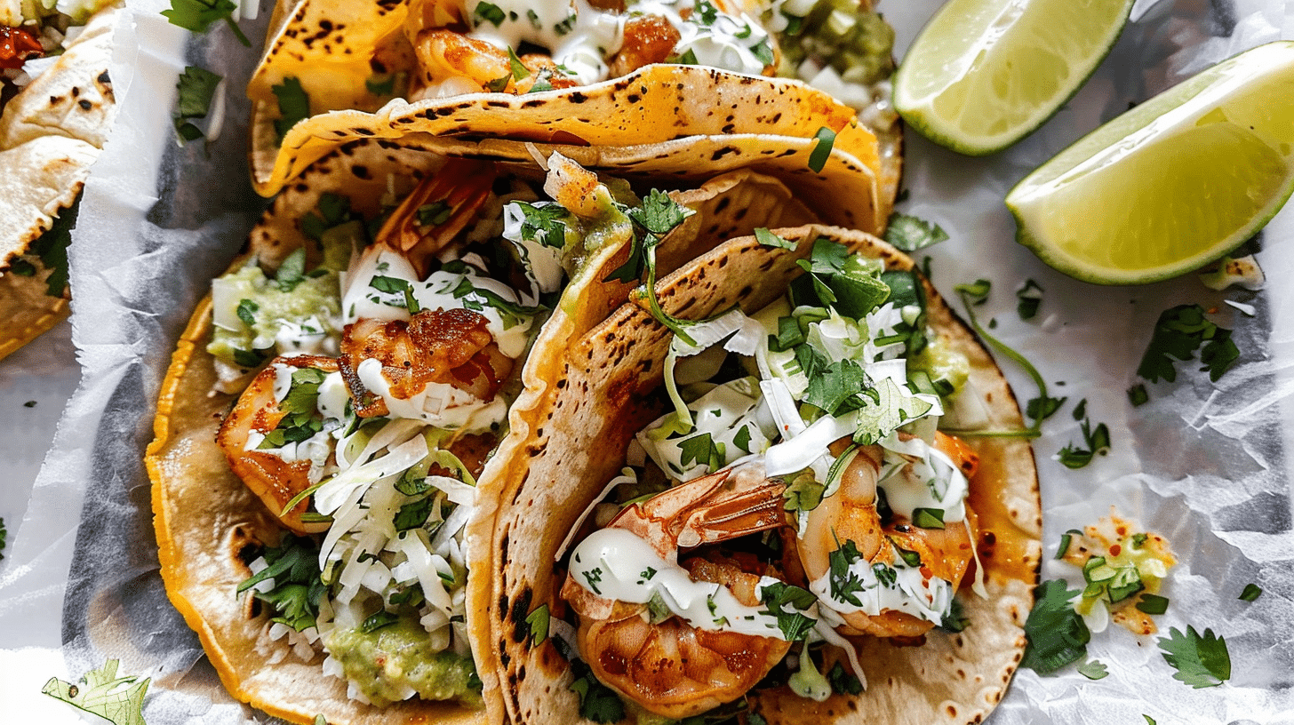 Spicy Shrimp Tacos Recipe with Garlic Cilantro Lime Sauce