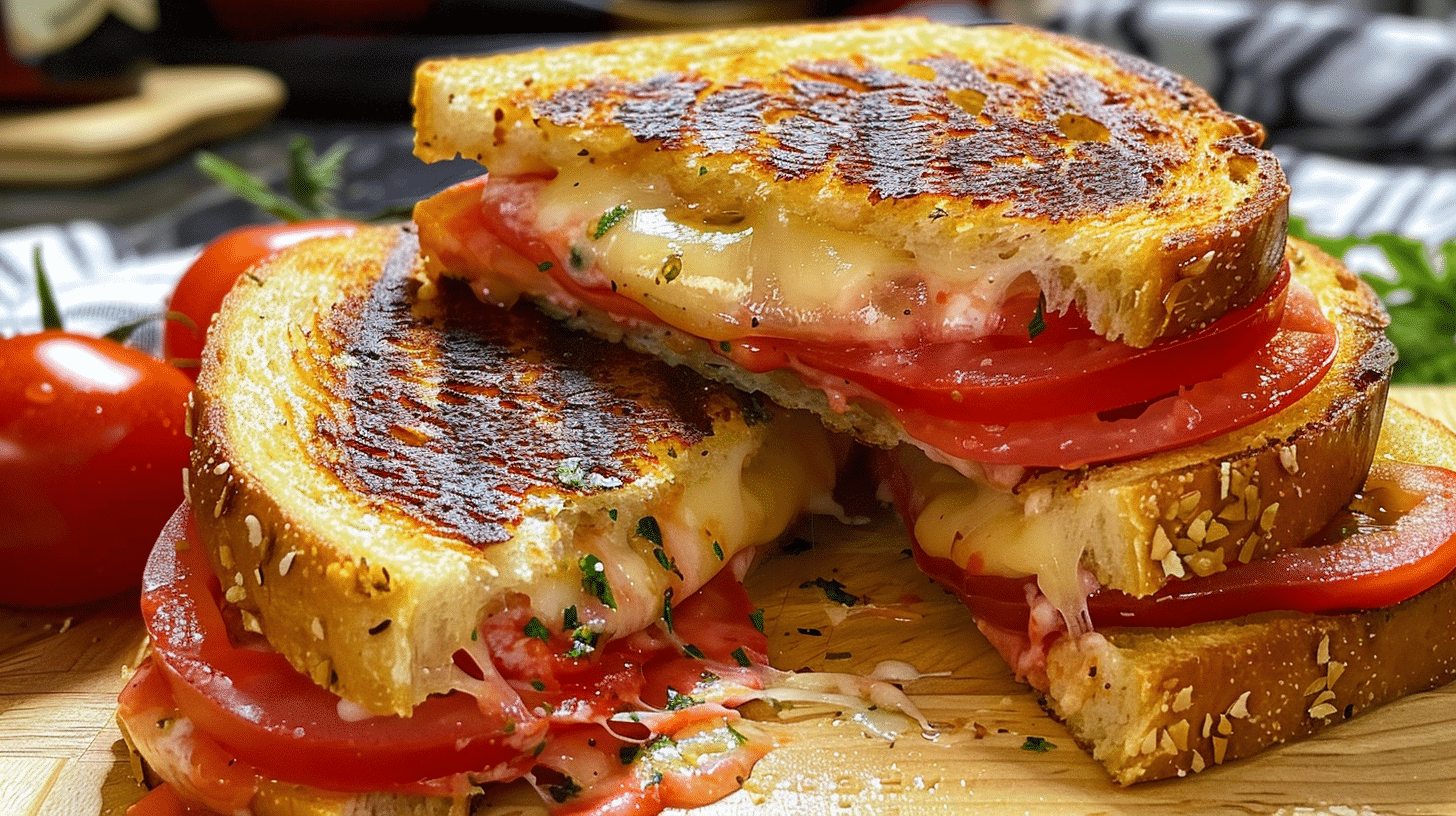 Grilled Cheese Tomato Delight with Basil Pesto