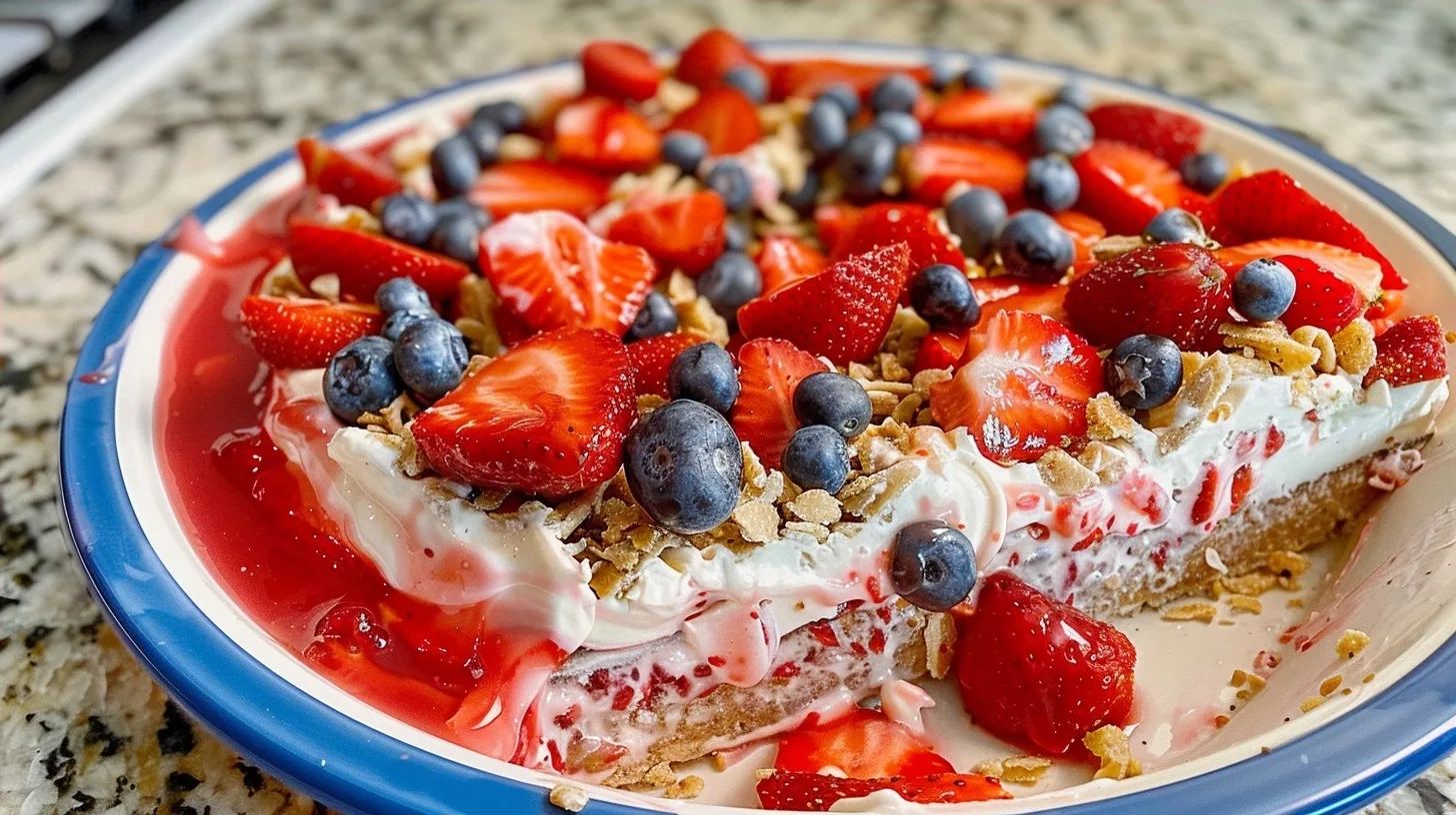Patriotic Strawberry Pretzel Salad